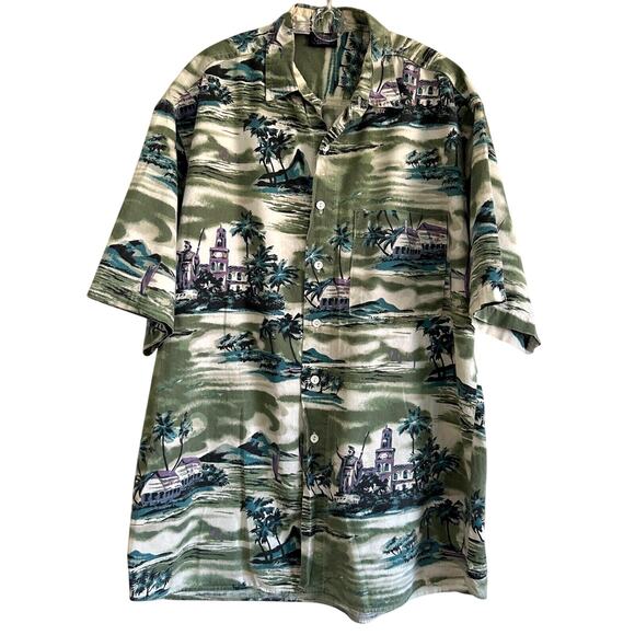 Vintage Hawaiian Shirt by Maui Trading Co Men Sz L Island Aloha Blue-Green - Picture 6 of 6